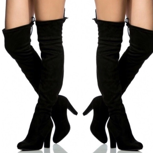 "Alex" Vegan Suede OTK Boots in BLACK - Picture 2 of 3